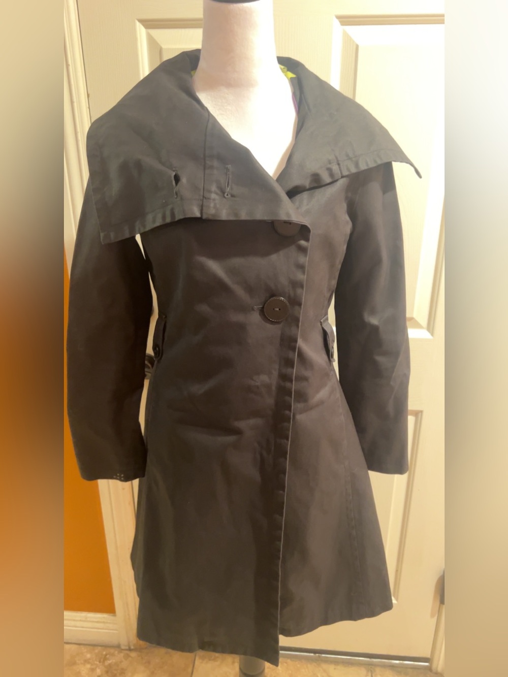 Soia & Kyo | Black Double-Breasted Trench Coat Wide Collar Belted Women’s
